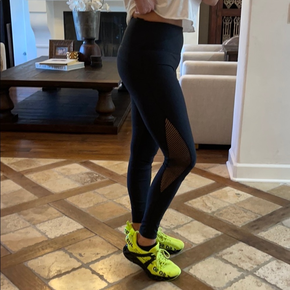 carbon38, Black Leggings with Mesh Detail, Small